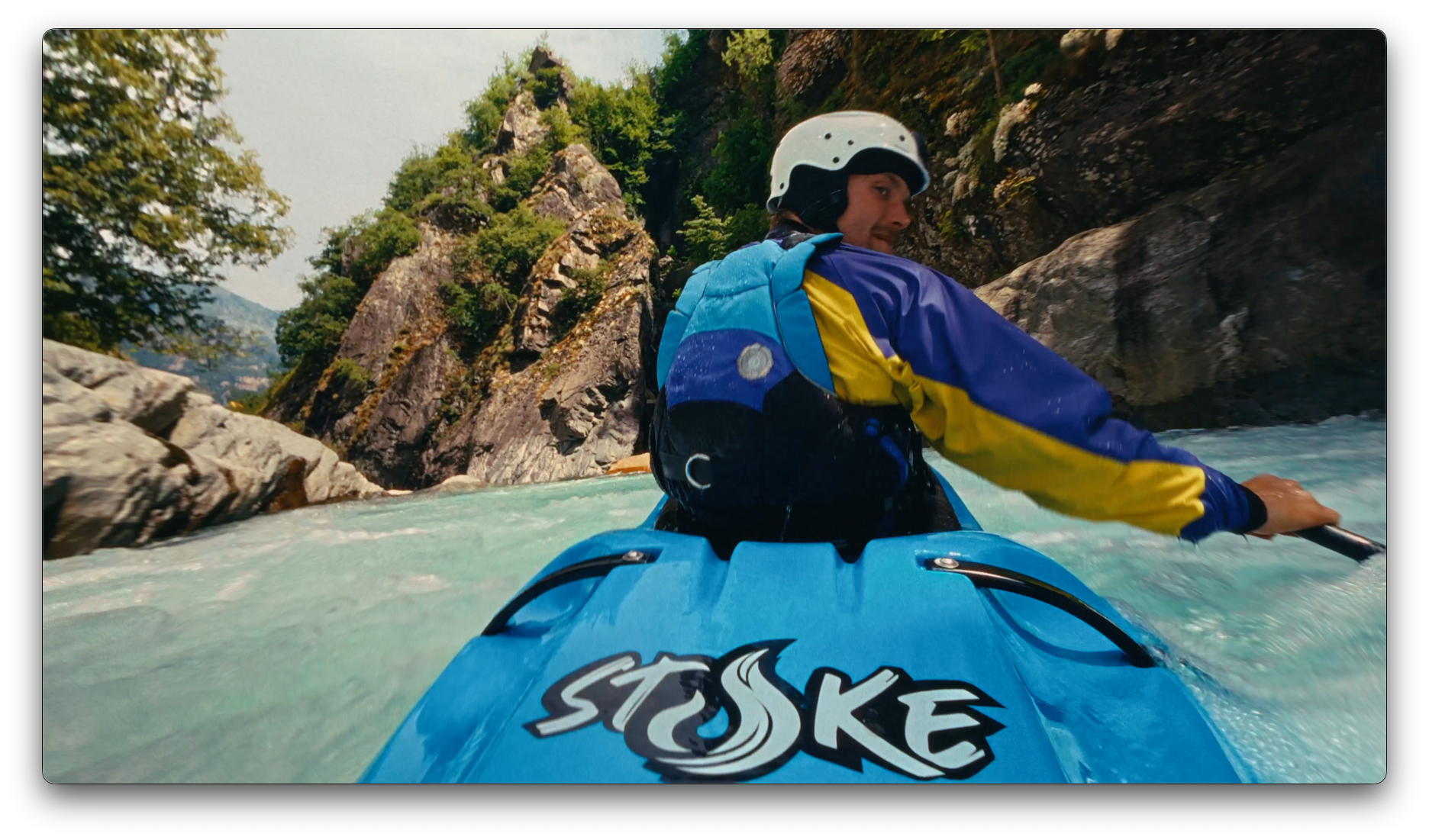 Matthias taking on the white water rapids in his kayak